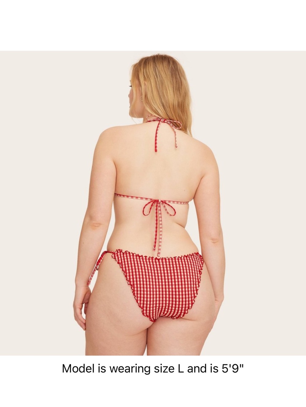 Women's Lettuce Edge Triangle Bikini Top - Parke x Target Red Gingham Check XS - Picture 6 of 9